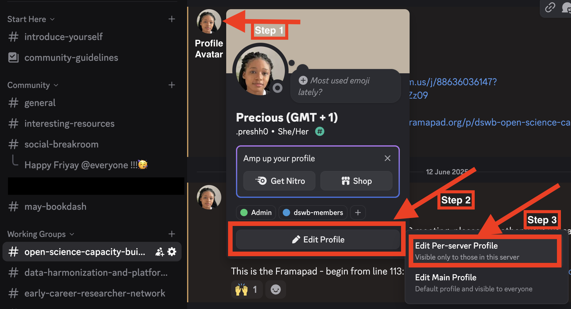 Image displaying how to edit your profile on Discord - Step 1