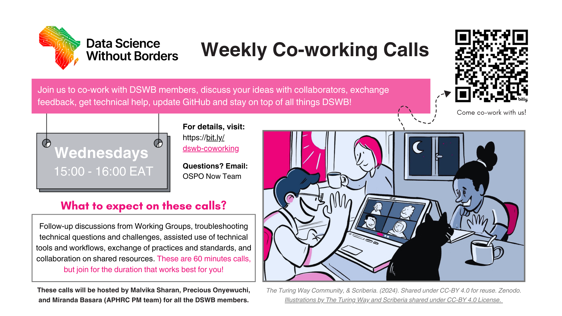 Flyer for the coworking calls in DSWB